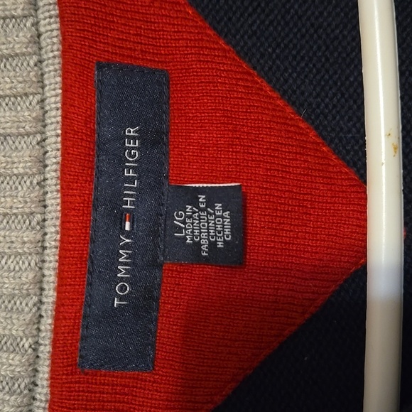 Vintage, Tommy Hilfiger, Navy, Grey, Quality Knit Sweater, Zip Neckline, Sz Lg - Picture 4 of 12